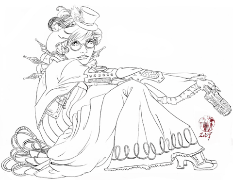 Steampunk Lady Coloring Page